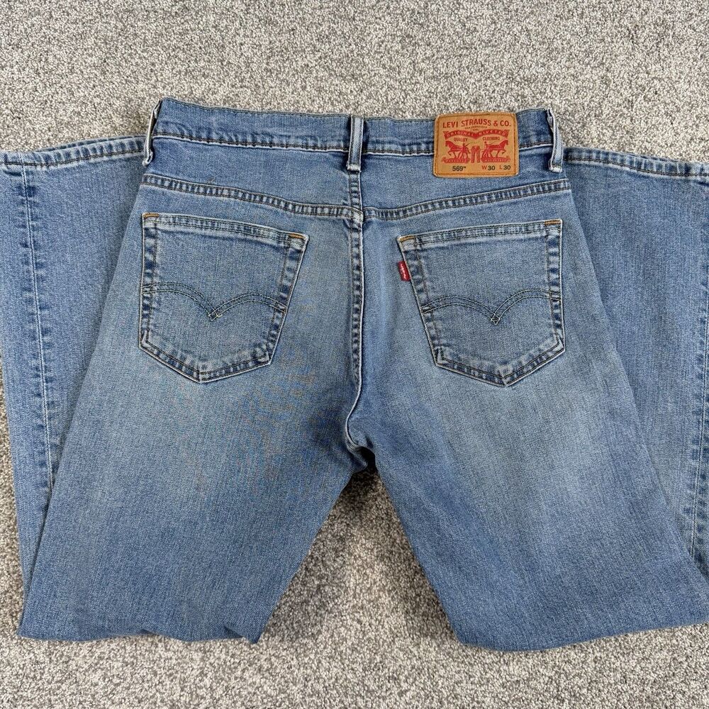 Levis 569 Loose Straight Fit Stretch Jeans Mens Blue Denim Size 30x29